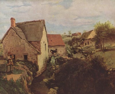 Hütten und eine Mühle am Ufer eines Baches von Jean Baptiste Camille Corot